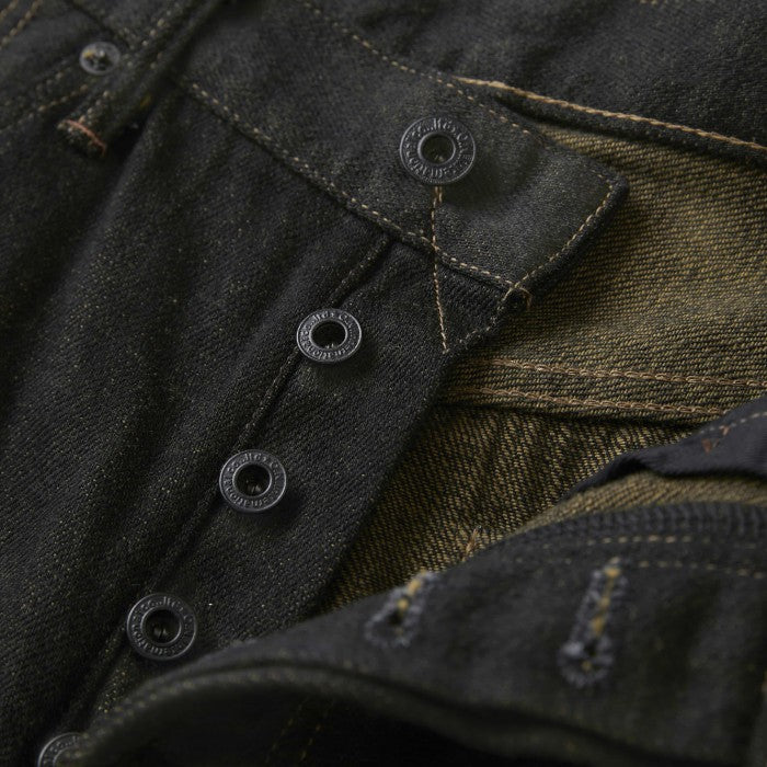 鬼デニム ONI DENIM 2025 春 新作【246-BKOL】 メンズデニム ブランドジーンズ ニートストレートジーンズ スリムストレート12.5oz セルビッジデニム ブラックｘオリーブ